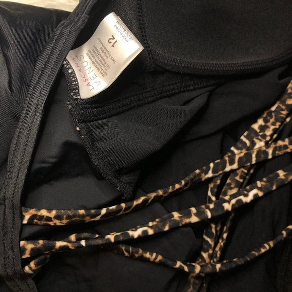 Black One-Piece Swimsuit with Patterned Straps - Picture 14 of 16